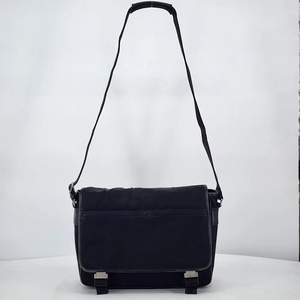 Coach RARE Vintage Leather Trim Buckle Black Messenger Bag Unisex